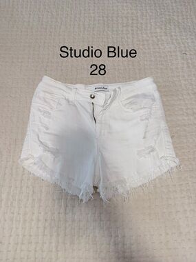 Studio Blue White Distressed Denim Cutoff Shorts